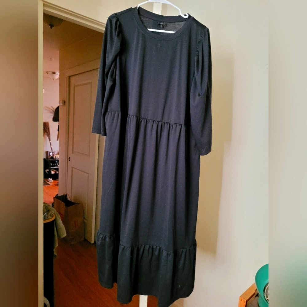 Black Cotton Victorian A-line Dress in 1X